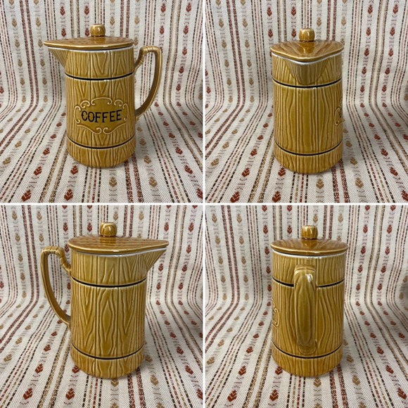 Vintage Coffee Pot, Wood Grain Barrel, Mid Century, Made In Japan - Picture 2 of 10